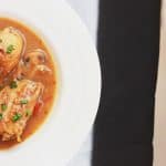 A picture of Chicken Stew served in a white bowl.