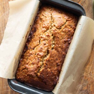 A picture of Brown Butter Banana Bread fresh out of the oven.