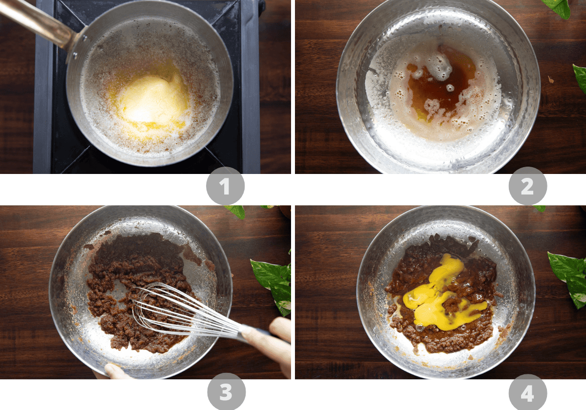 Step by step picture collage showing how to make brown butter banana bread