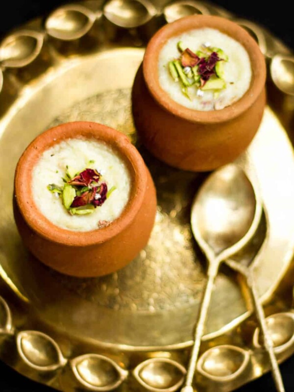 A picture of Mum's Gulab Phirni Recipe / Rose flavored Rice Pudding.