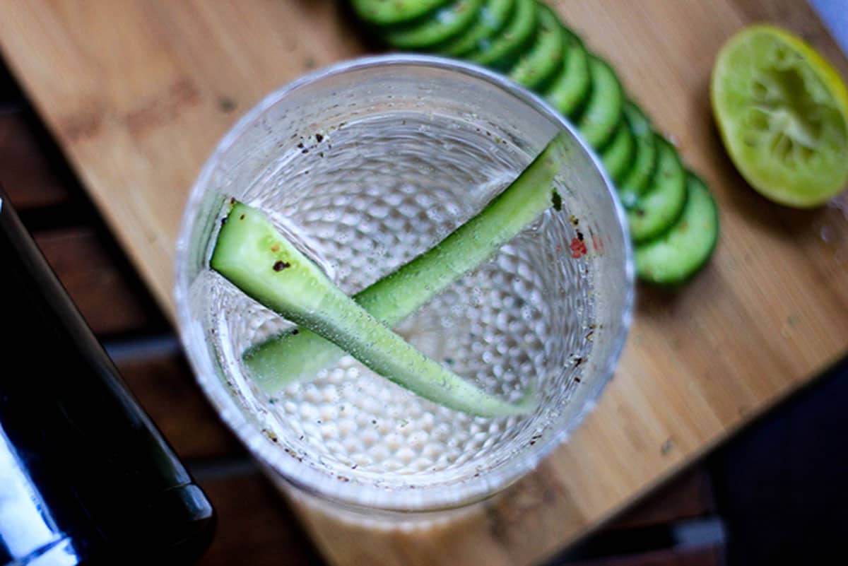 A picture of Sparkling Cucumber Chili Gin clicked from the top.