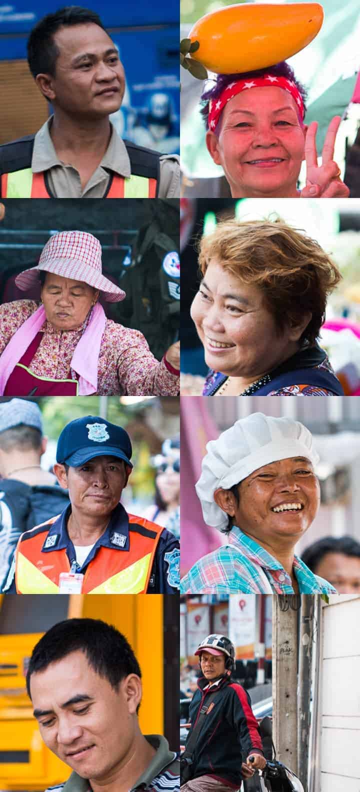 A picture collage of 8 people from Bangkok