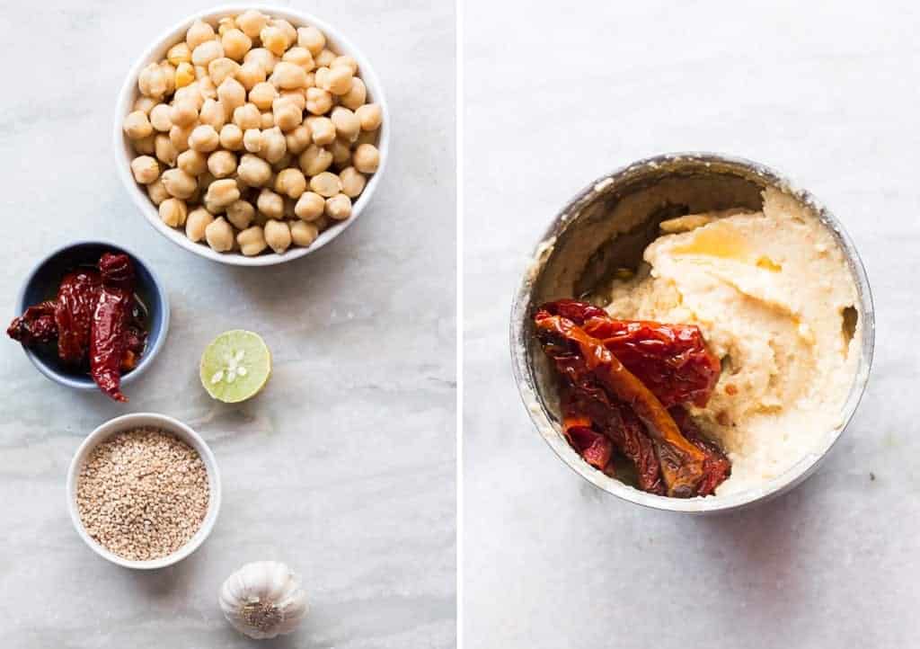 creamy sundried tomato hummus ingredient shot