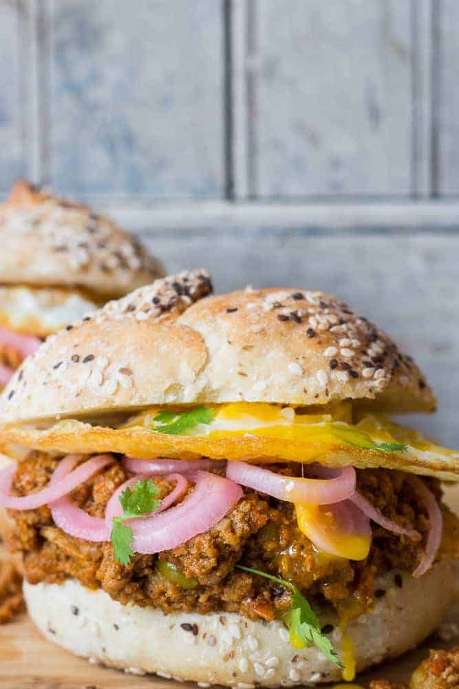 close up of keema pav burger