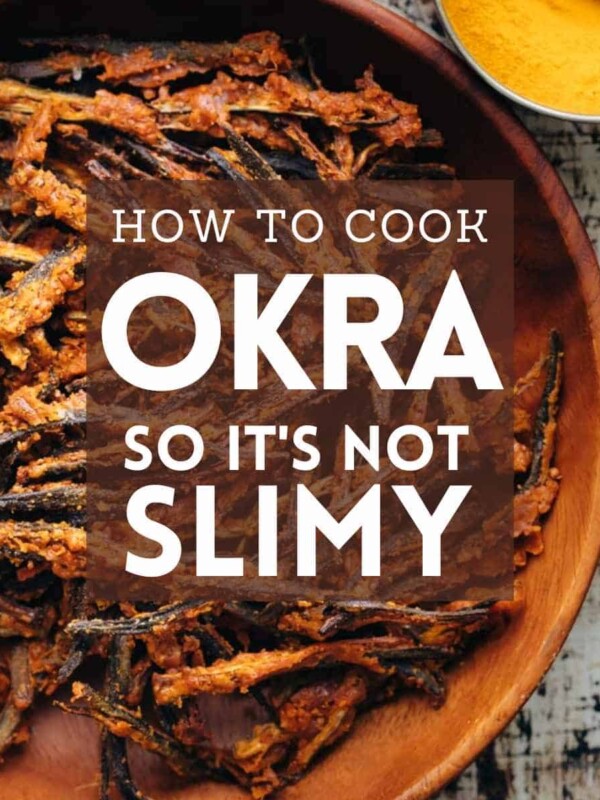 Picture of kurkuri bhindi with text overlaying it