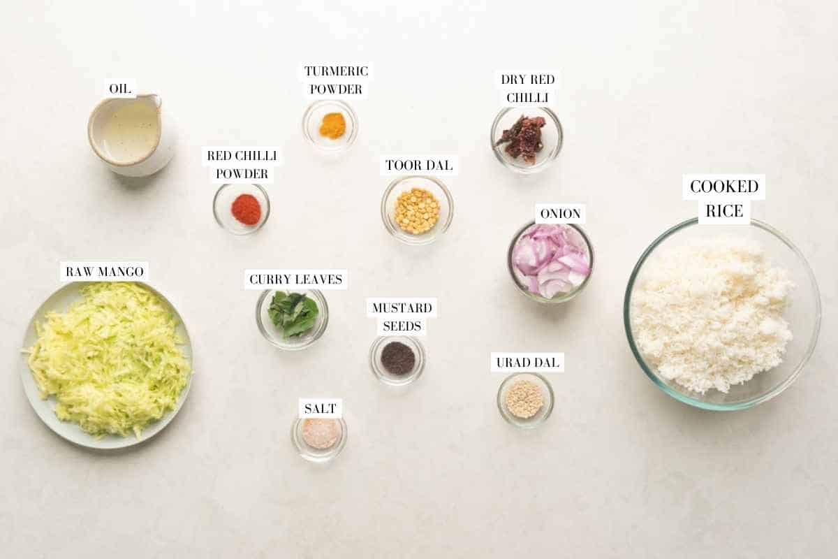 raw mango rice ingredient shot