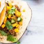 The fish tacos filled with mango salsa.