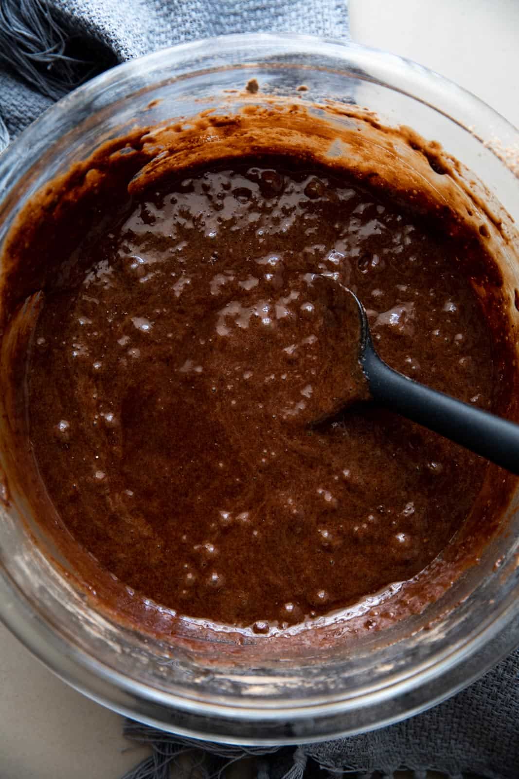 Batter ready for chickpea flour brownies