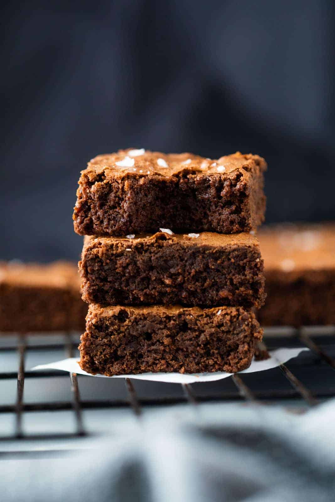 Chickpea Flour Brownies stacked one on top of the other