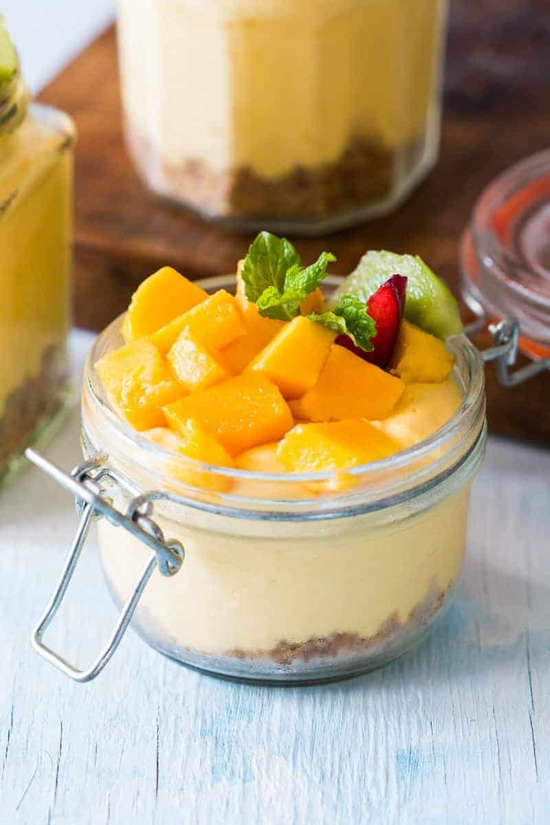 No Bake Mango Cheesecake Mousse Jars Easy 8 ingredient and no bake mango cheesecake mousse jars are insanely delicious, creamy dessert jars! Perfect weekend treat!