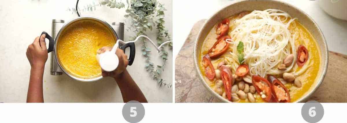 Step by step picture collage showing how to make Thai Ginger Carrot Soup