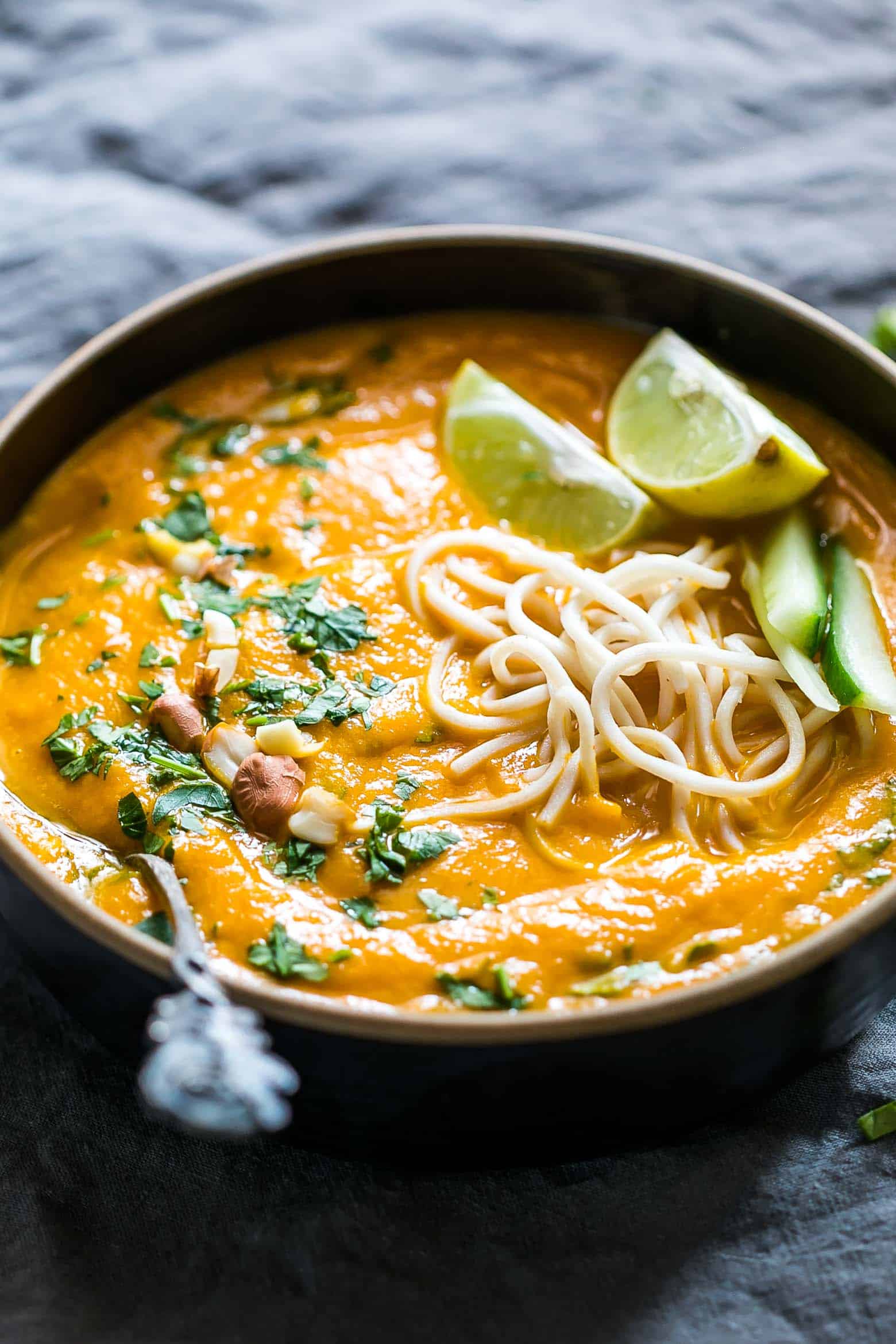 This Thai ginger carrot soup is pure comfort food and is ready in under thirty minutes if you make it in a pressure cooker. The flavours are bold, the texture is creamy, the recipe healthy and it becomes a complete meal if you top it with some noodles!