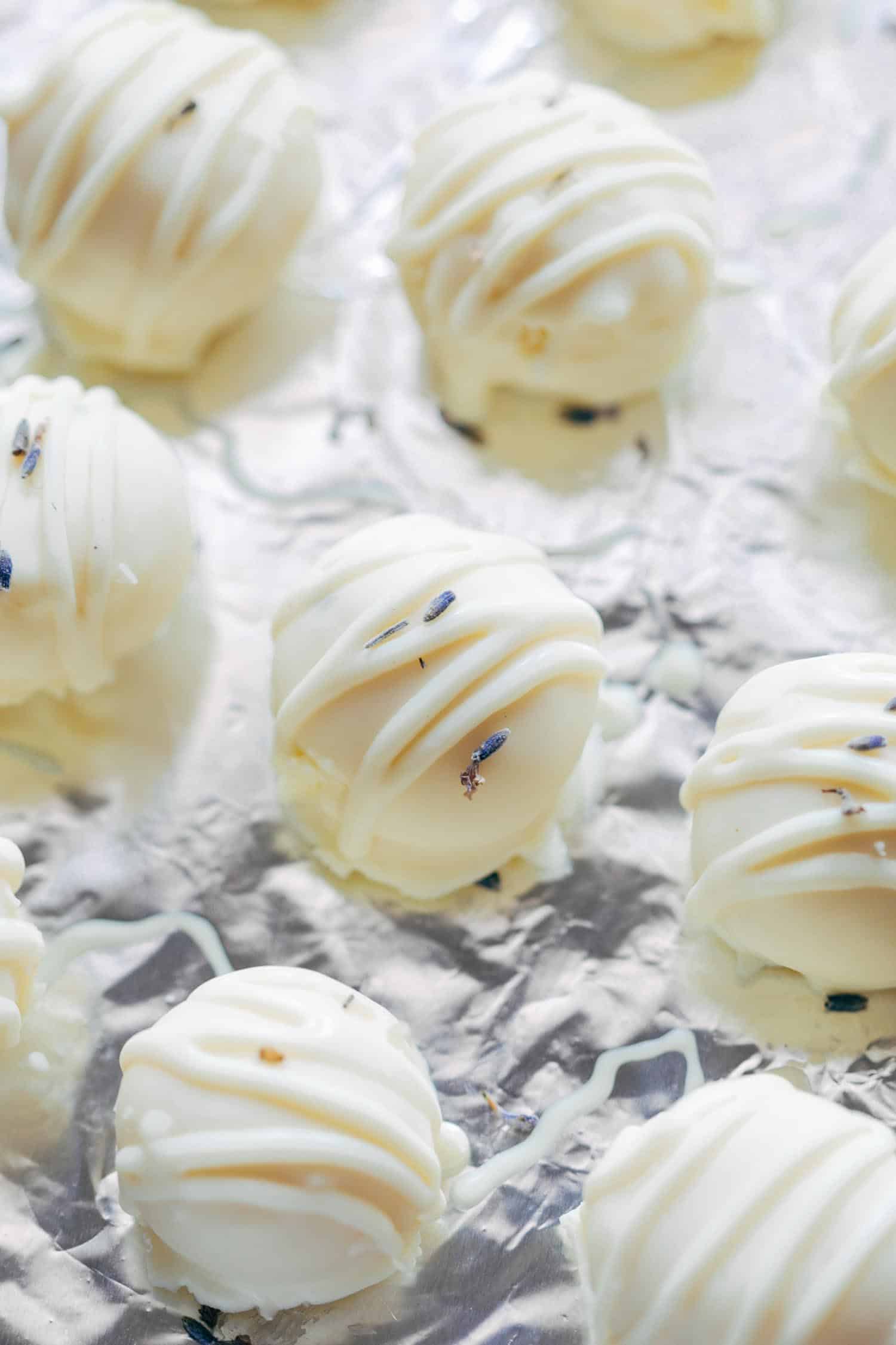 Lavender white chocolate truffles are fragrant, creamy white chocolate bites that are perfect for the festive season and holidays! Use them to serve as mini desserts, or for gifting. 