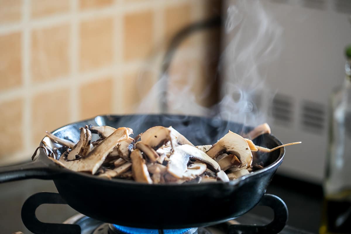 Portobello mushrooms in the making for the fajita tacos.
