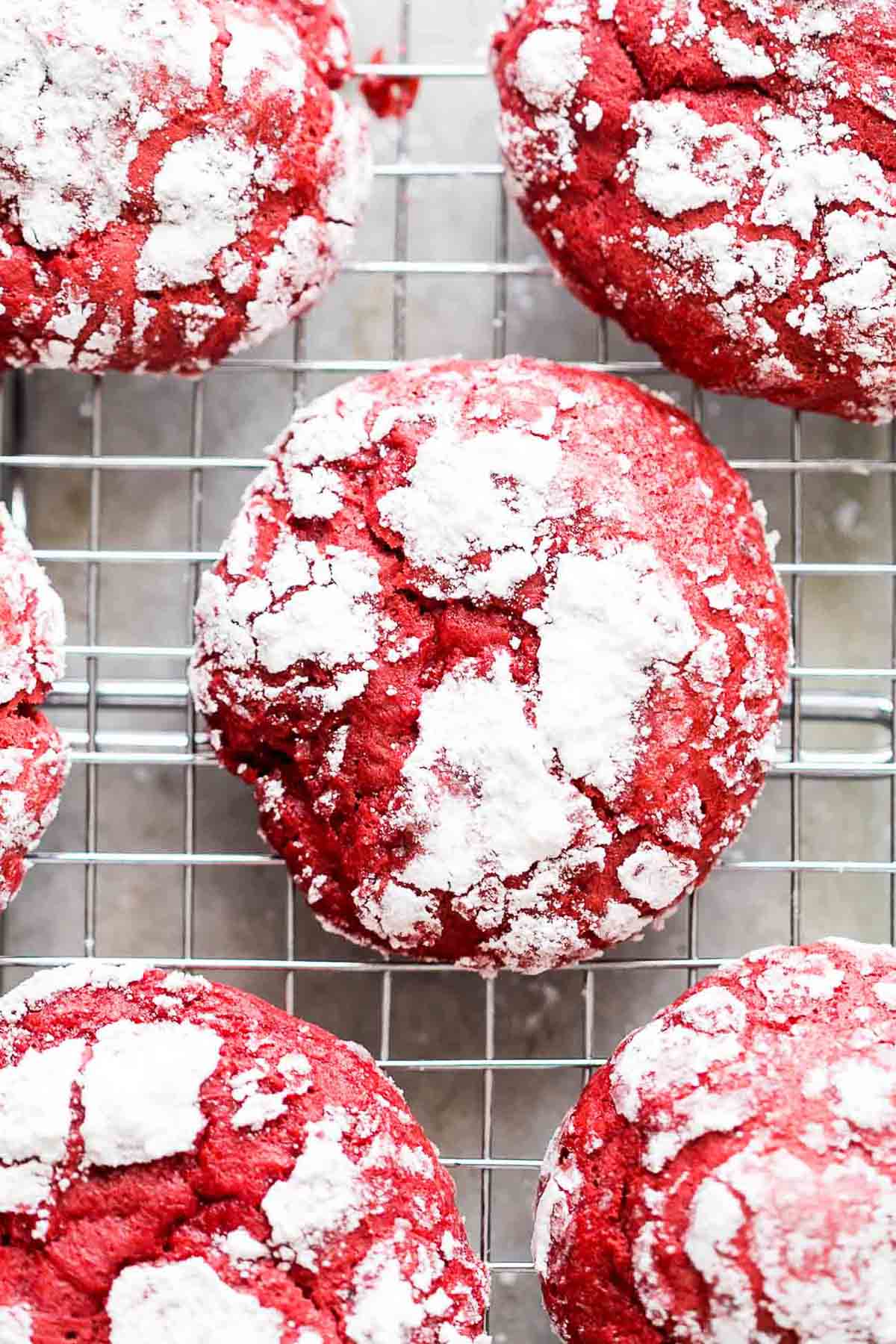 The cakey cookies cooling on a wire rack.