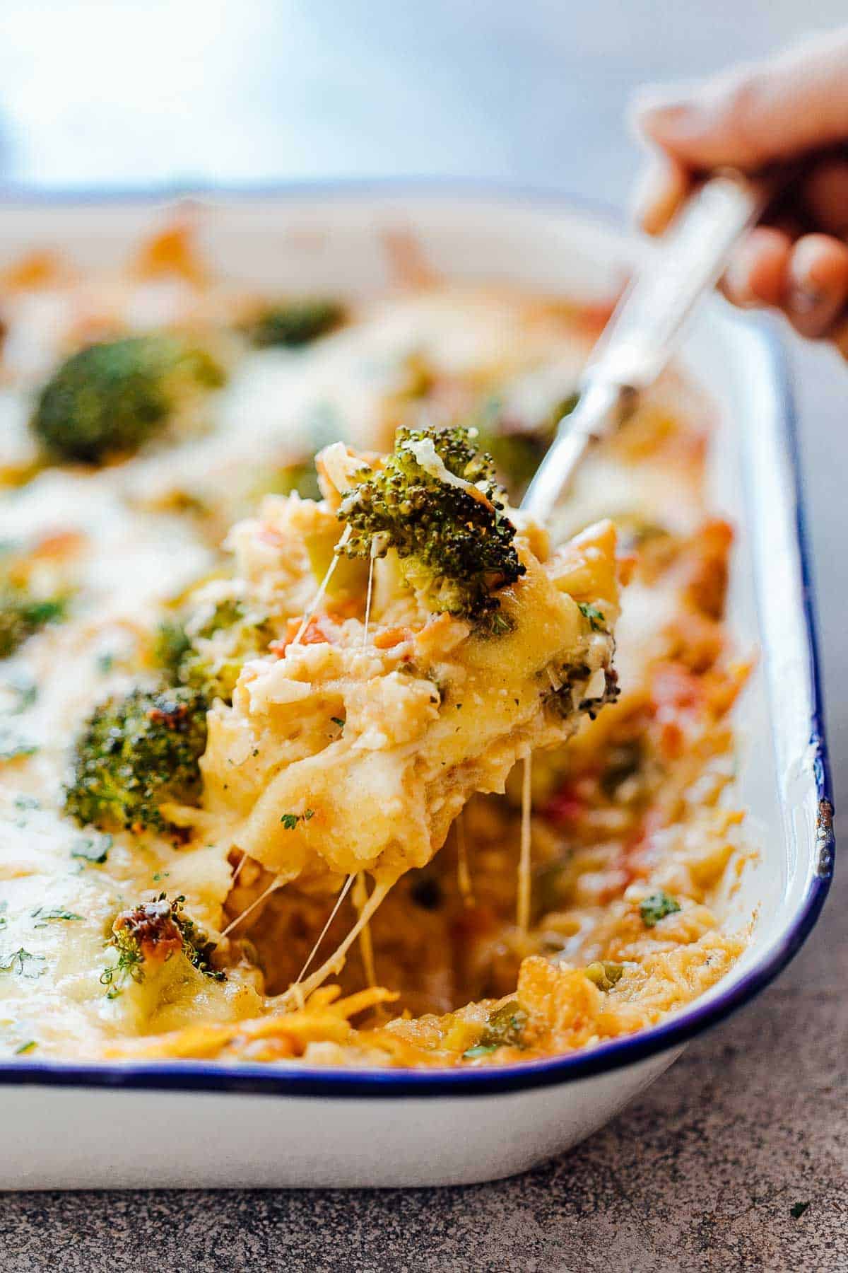 Cheesy spoonful of healthy cauliflower rice broccoli casserole