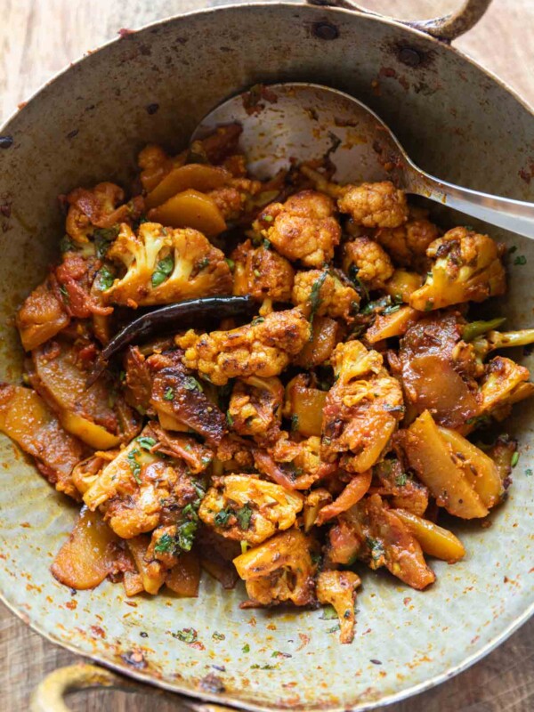 Aloo Gobi Masala served straight from the kadhai or wok