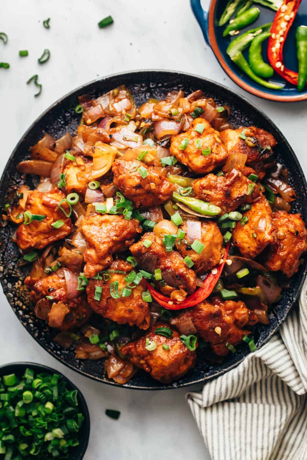 Easy Chinese Chilli Chicken Dry in a black wok.