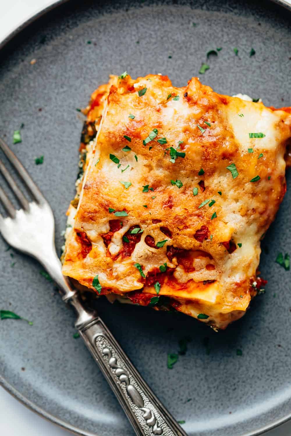 Slice of vegetarian lasagna on a plate