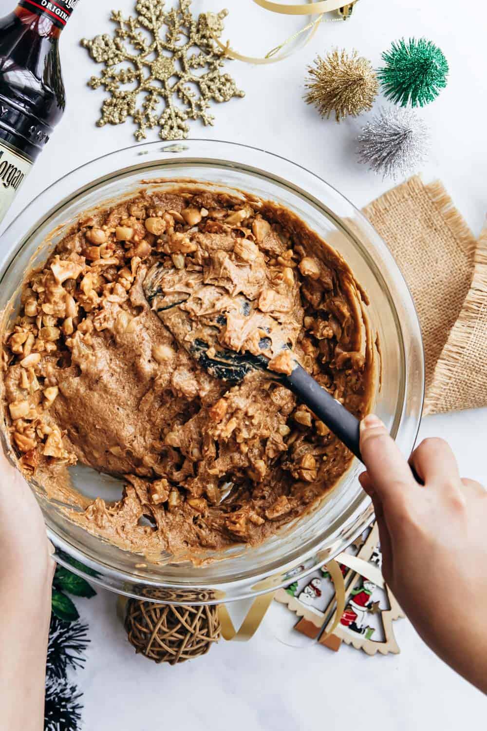 Mixing batter for christmas fruit cake or plum cake