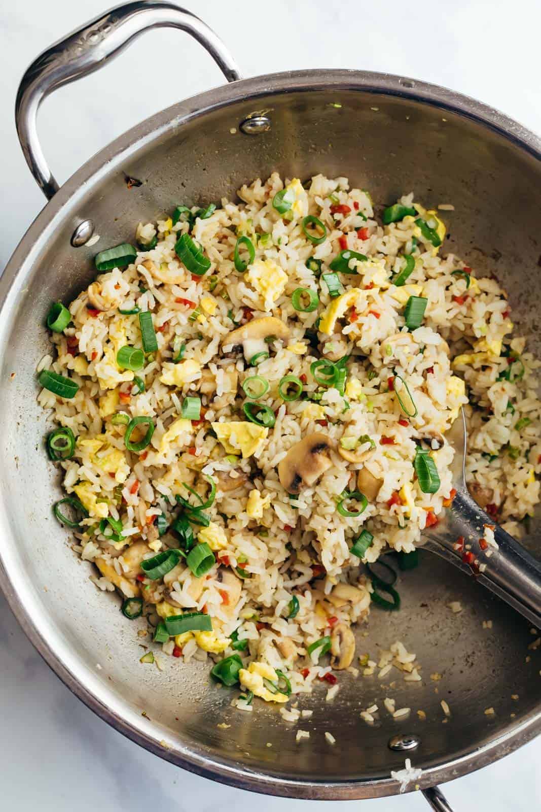 Egg fried rice in a wok straight from the stove