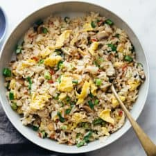 Egg Fried rice served in a bowl with a spoon