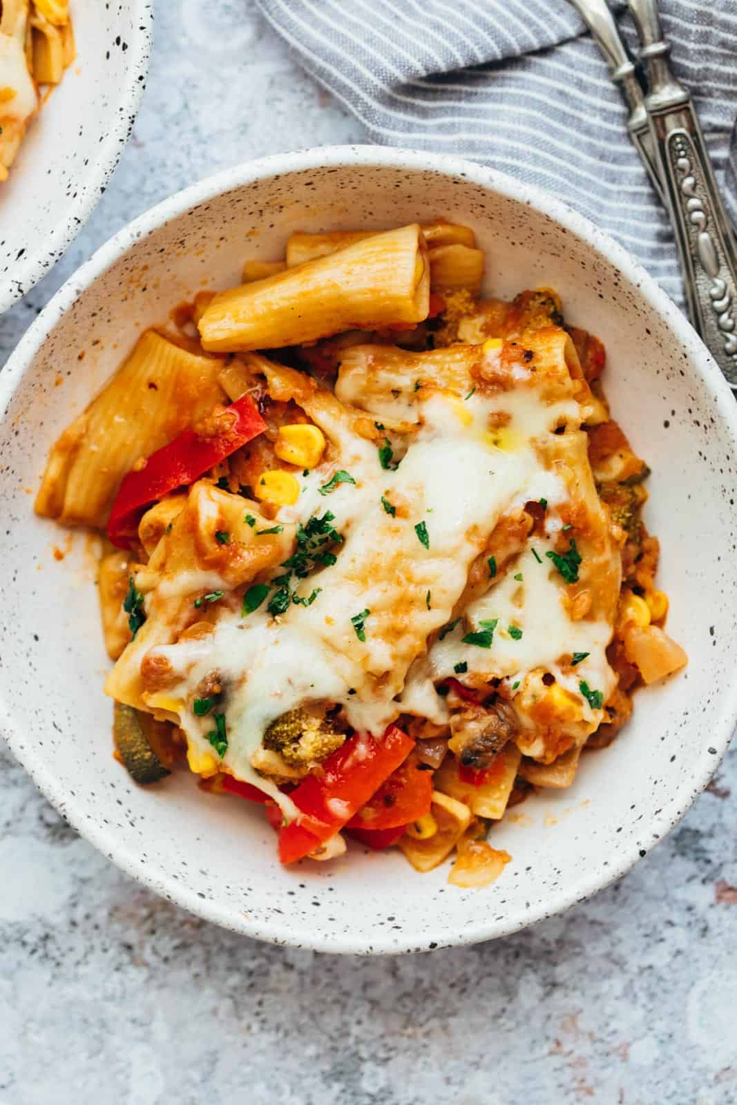 One pot vegetable pasta in a bowl