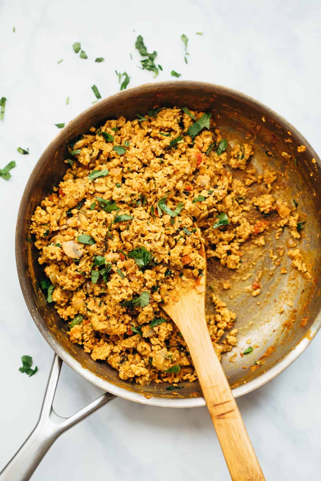 Street style egg bhurji in a frying pan