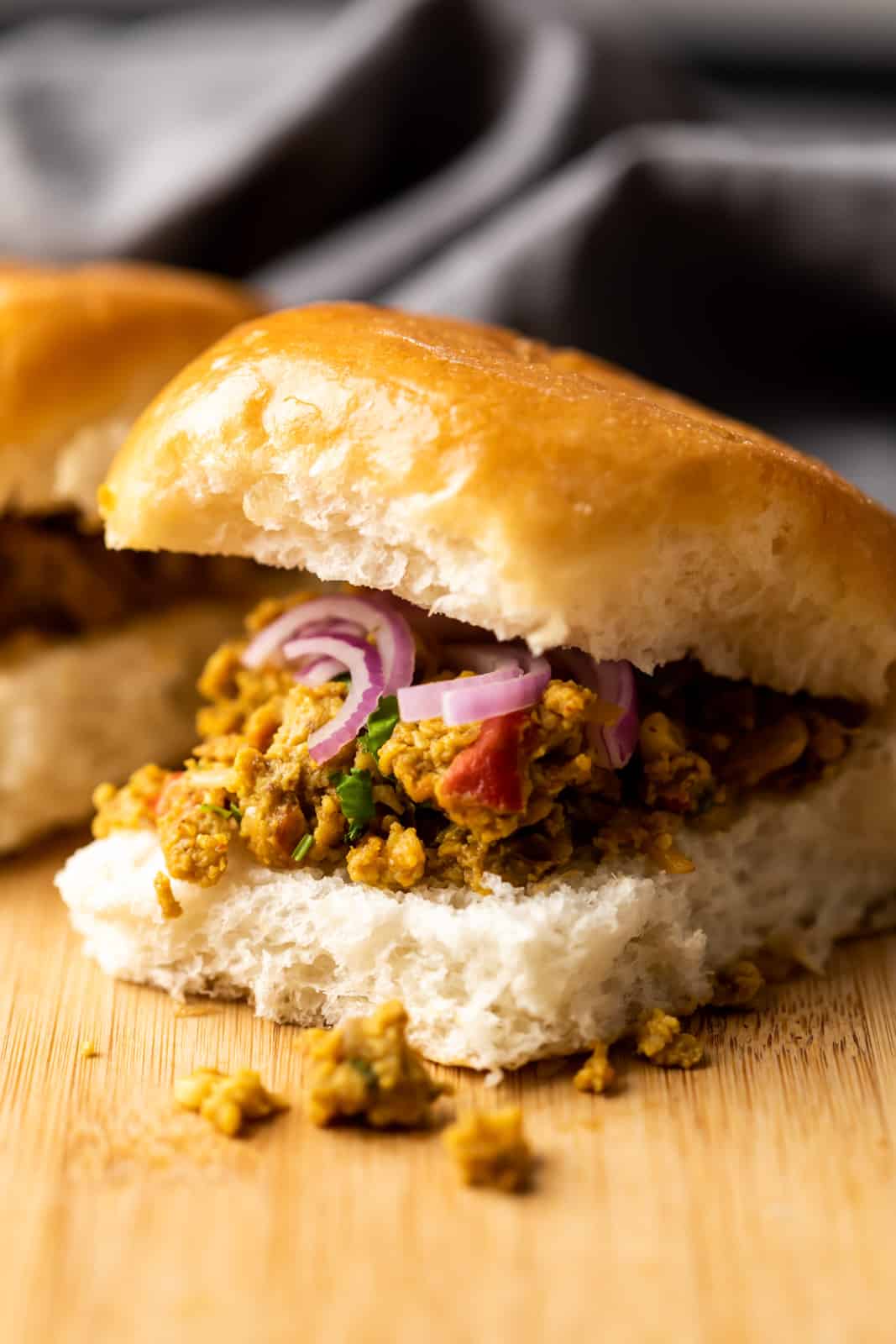 Street style egg bhurji pav sandwich