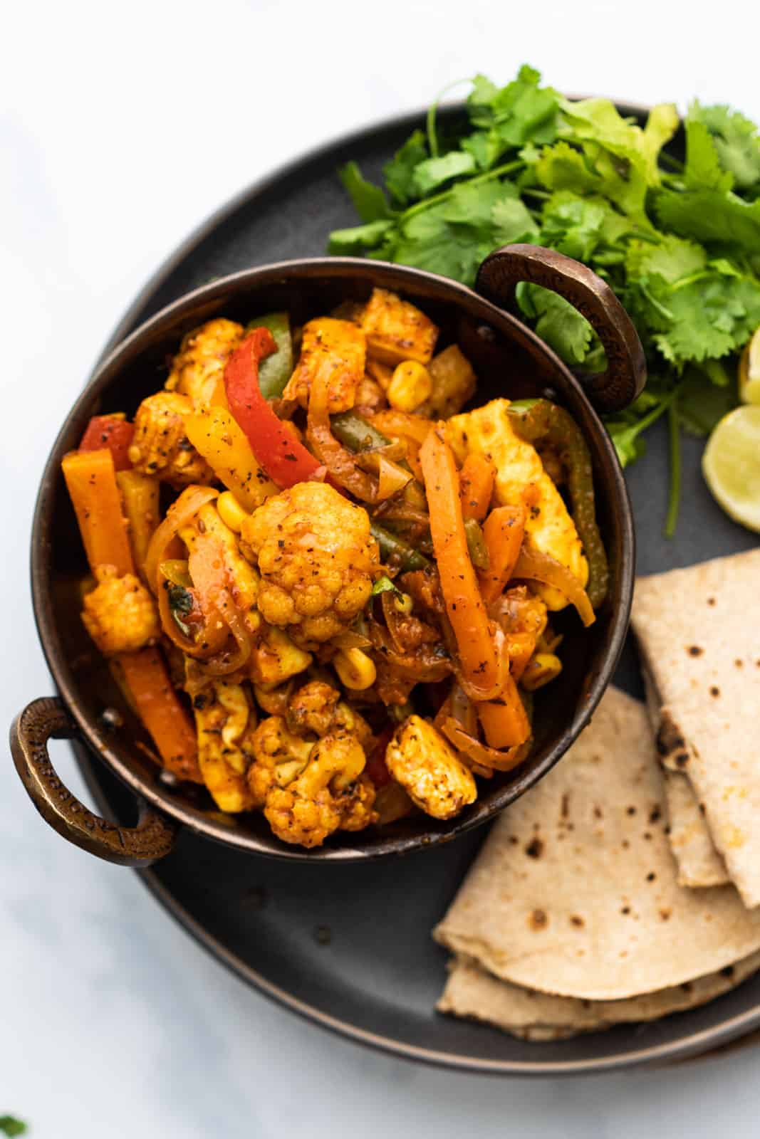 Vegetable Jalfrezi served with rotis