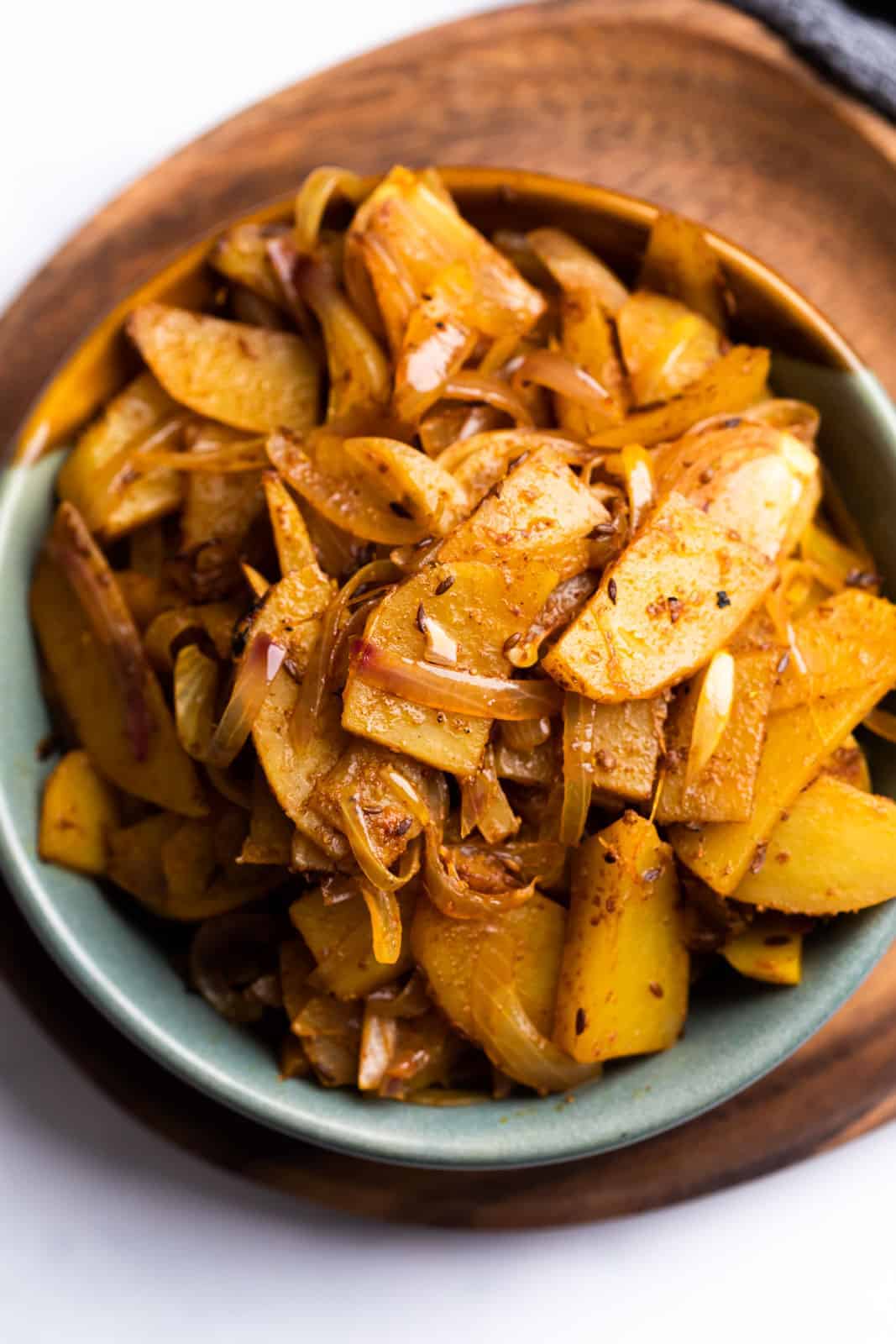Quick aloo pyaz sabzi served in a bowl
