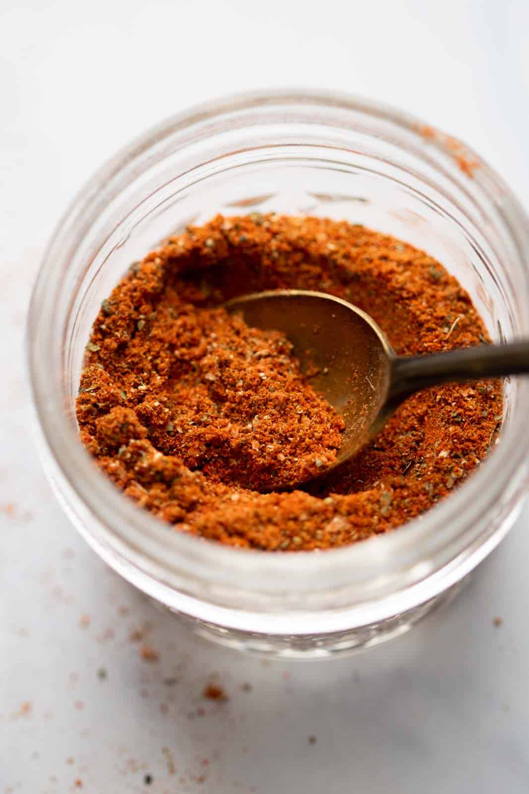 Seasoning for chicken shawarma stored in a jar