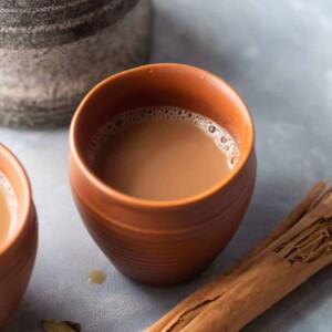 Masala Chai served in a terracota mug