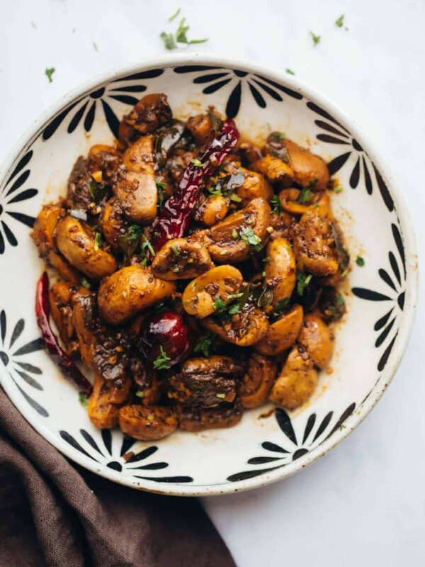 Mushroom pepper fry served in a bowl