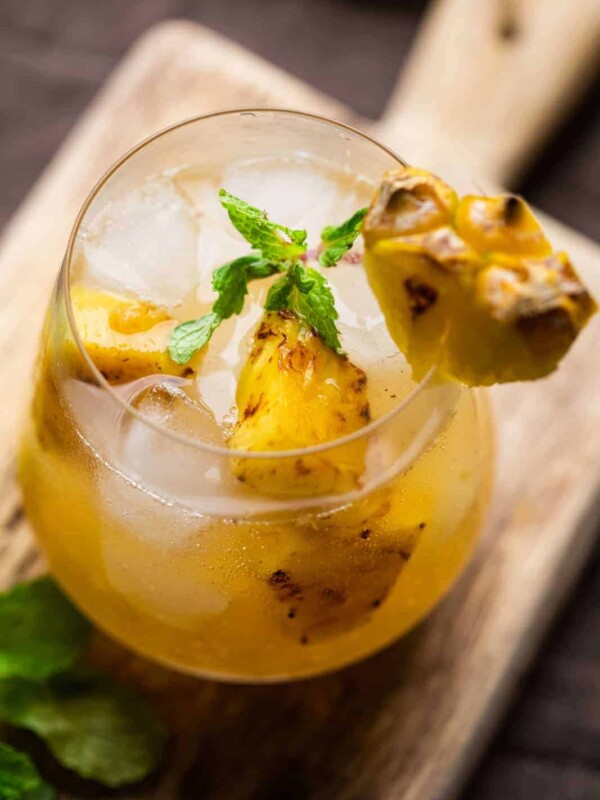 Closeup of roasted pineapple moscow mule