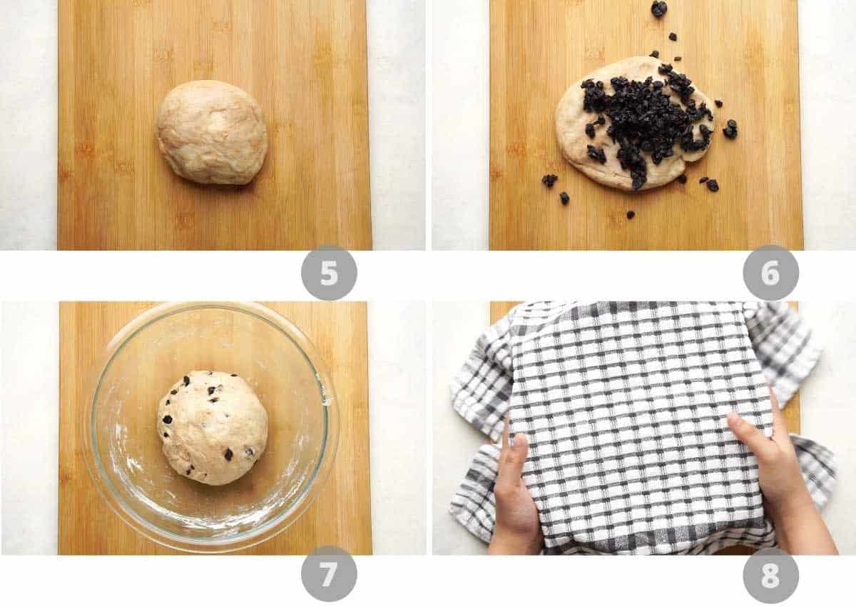Step by step picture collage showing how to make hot cross buns