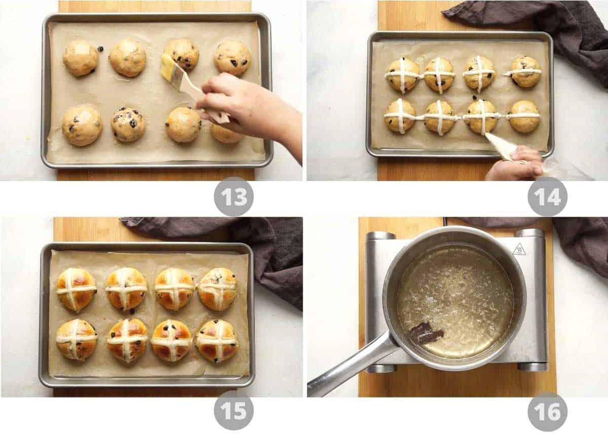 Step by step picture collage showing how to make hot cross buns