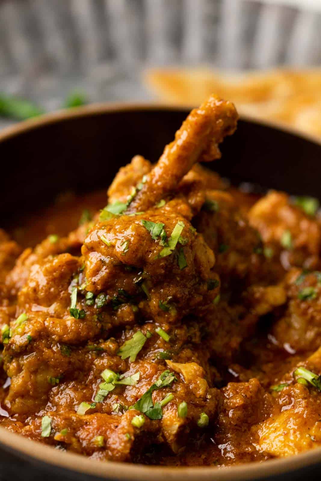 Chicken curry served in a bowl