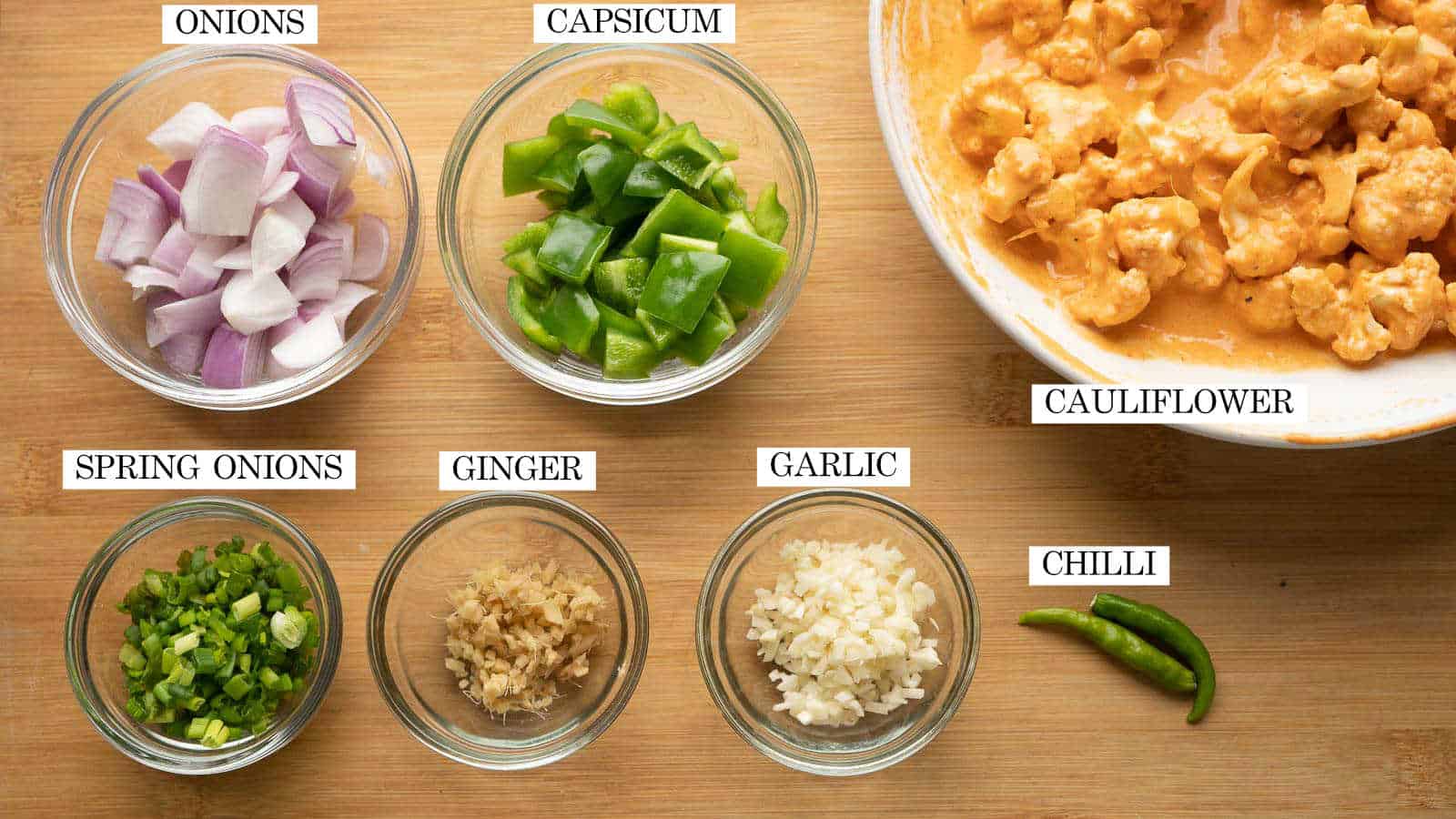 Aromatics, vegetables required to make gobi manchurian