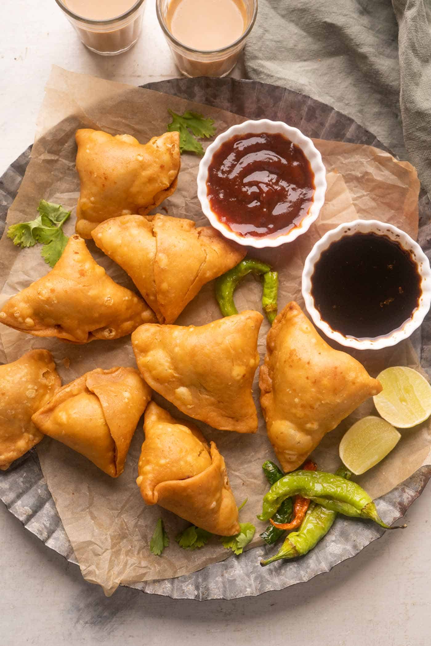 a picture of beautiful, perfect golden brown samosas