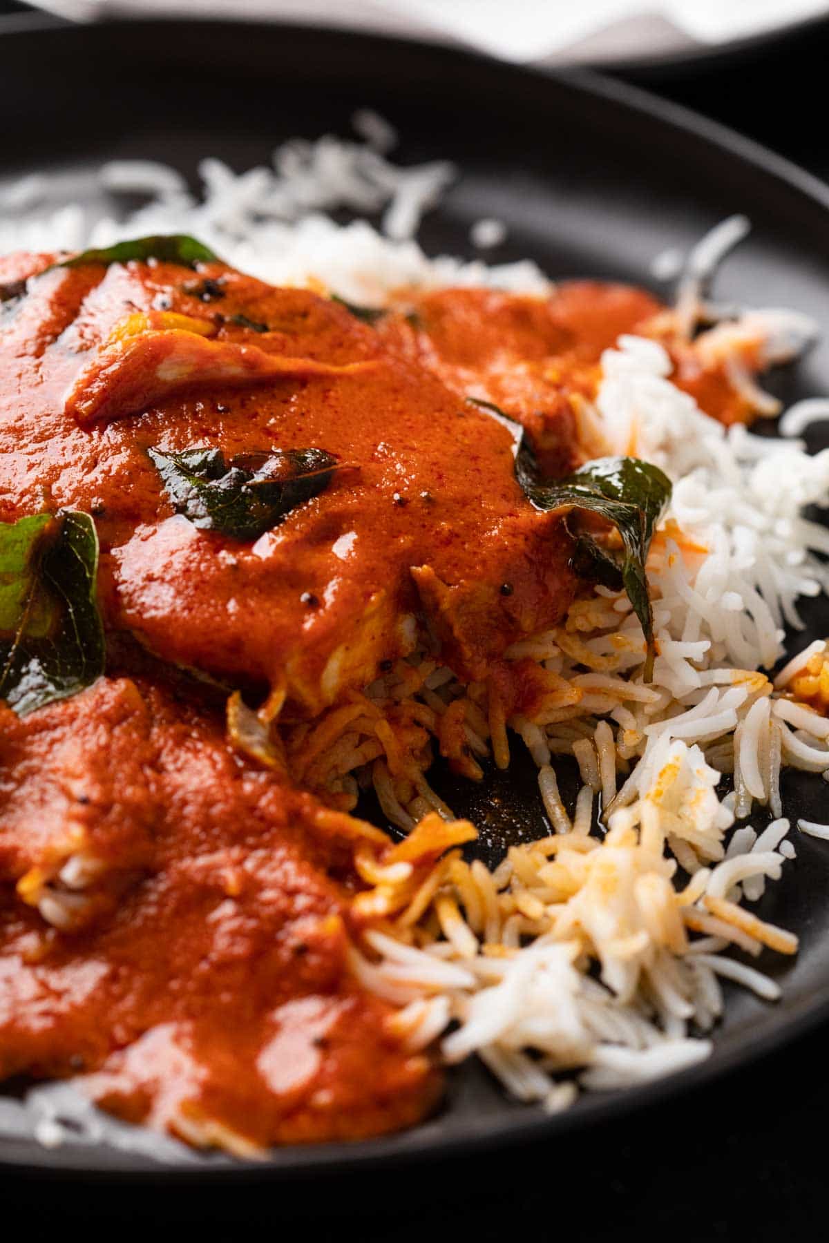 Fish curry served over rice