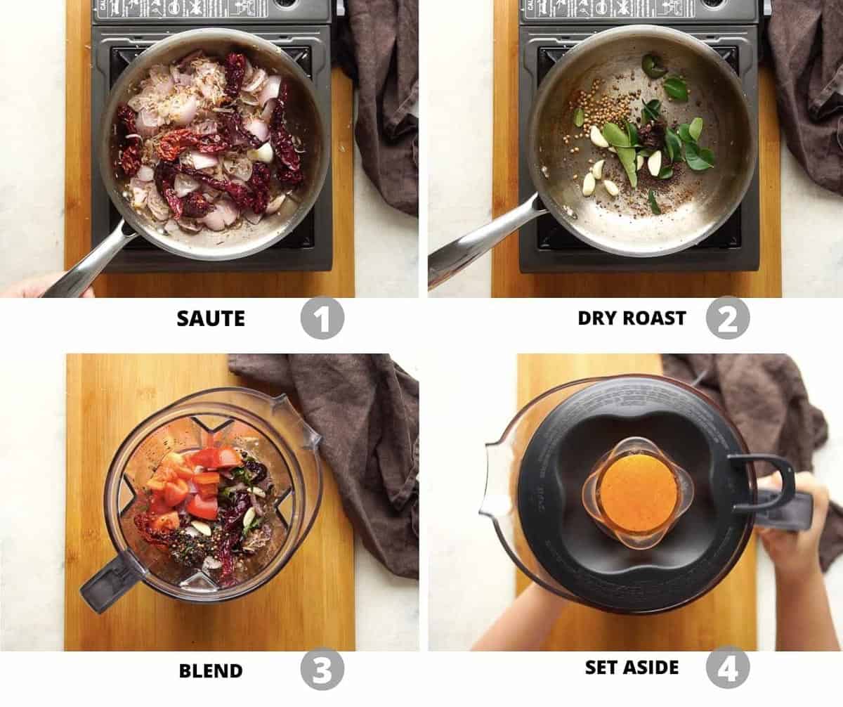 Step-by-step images for making the fish curry with coconut and tamarind