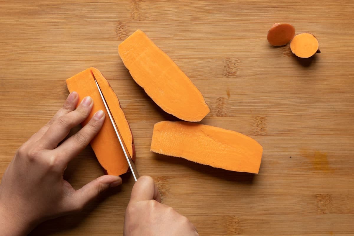 Picture of prepping a sweet potato for fries