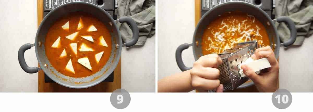 Picture collage showing how to make paneer lababdar