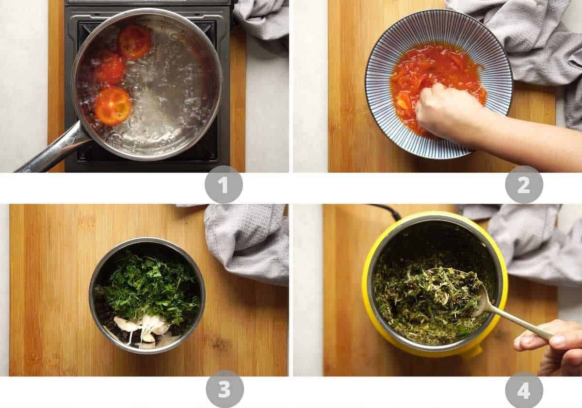 Picture collage showing how to make rasam step by step