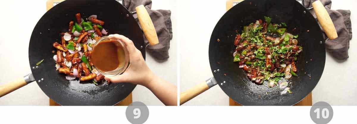 Step by step picture collage showing how to make babycorn chilli