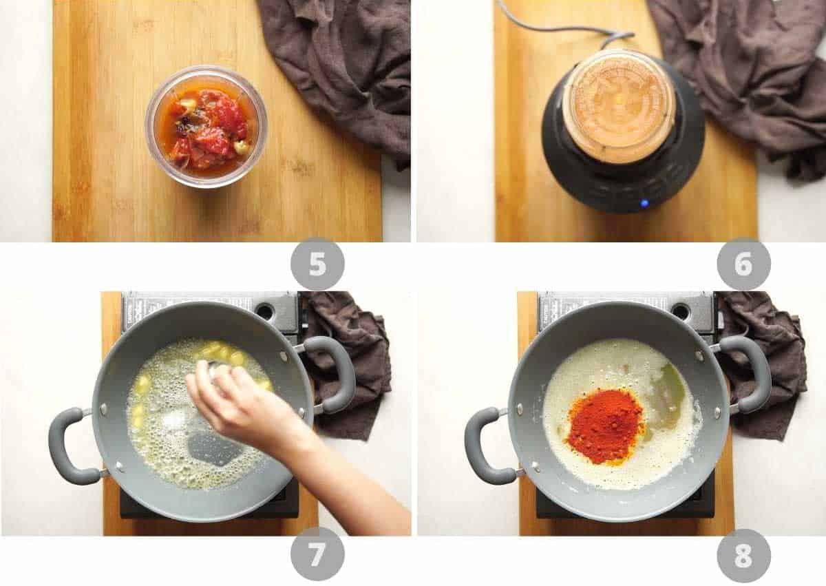 Step by step picture collage showing how to make shahi paneer