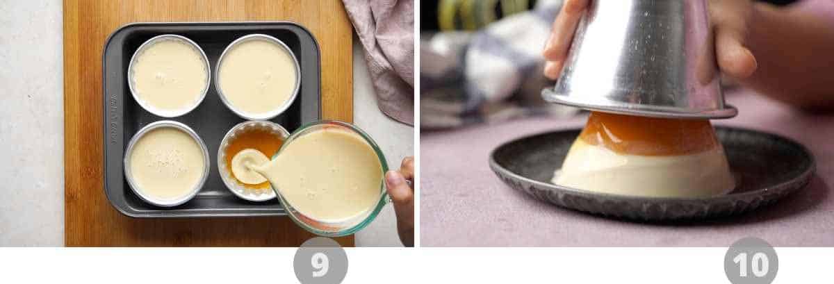 Step by step picture collage showing how to make mango panna cotta