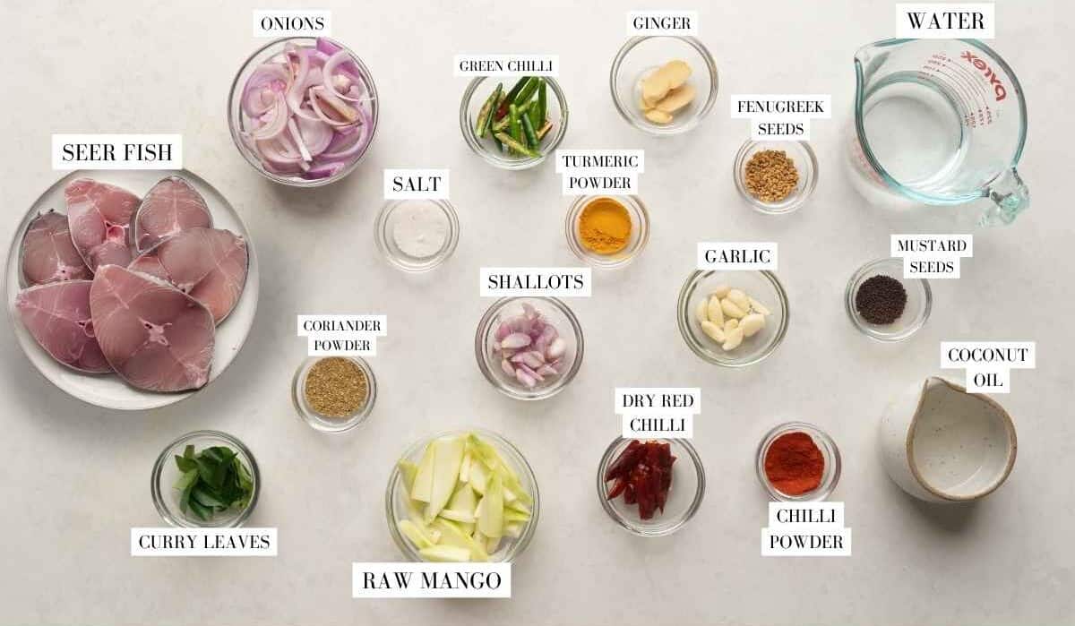 ingredient shot for raw mango fish curry