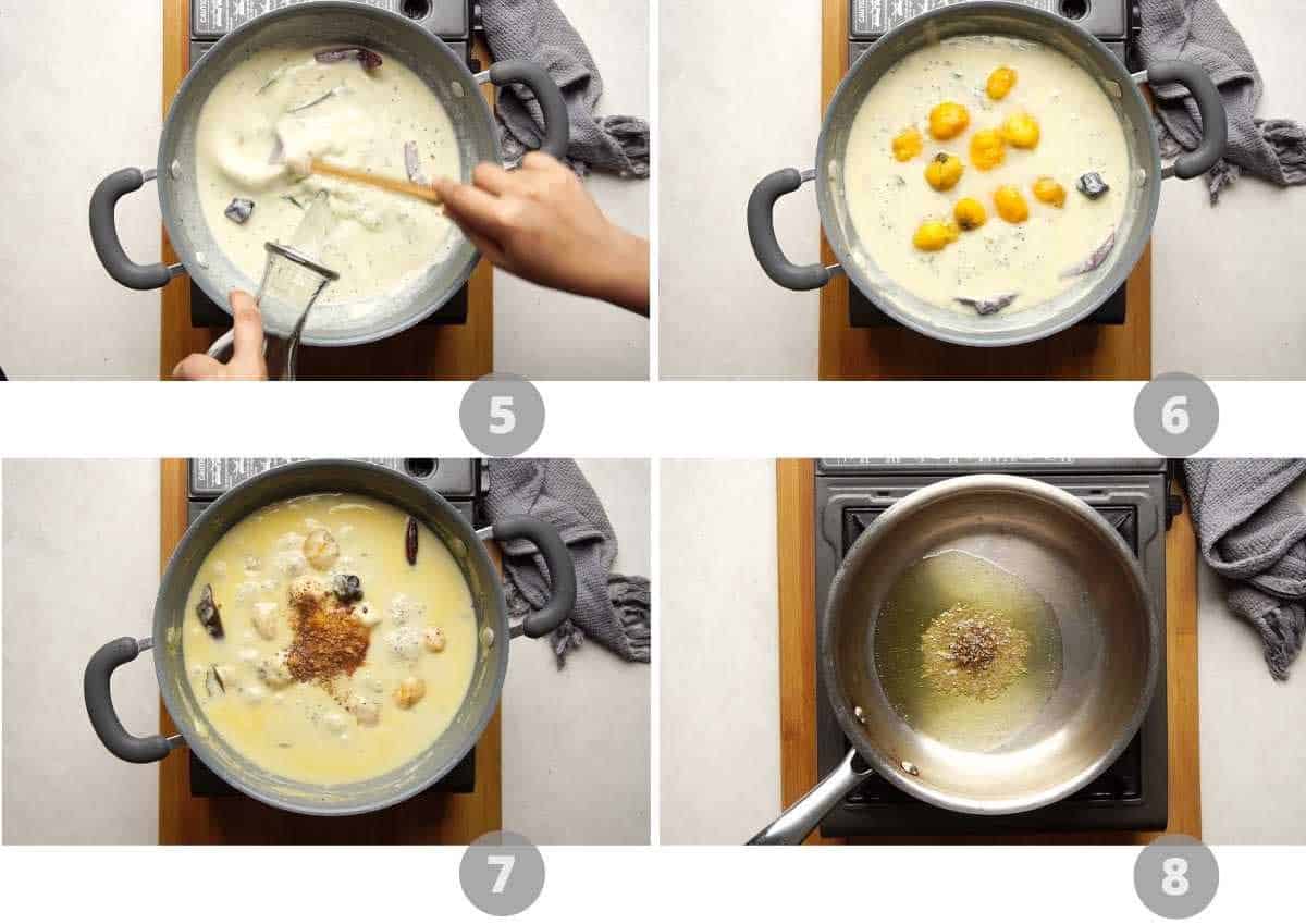 Step by step picture collage showing how to make Mango Kadhi